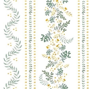 Botanical Gold and Green Leaves / Flowers / Dots / Lines / Painted