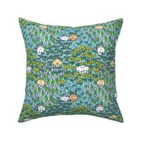 Hamster meadow in bright teal green, medium scale 