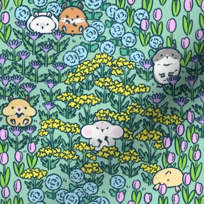 Hamster meadow in bright teal green, medium scale 