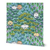 Hamster meadow in bright teal green, medium scale 