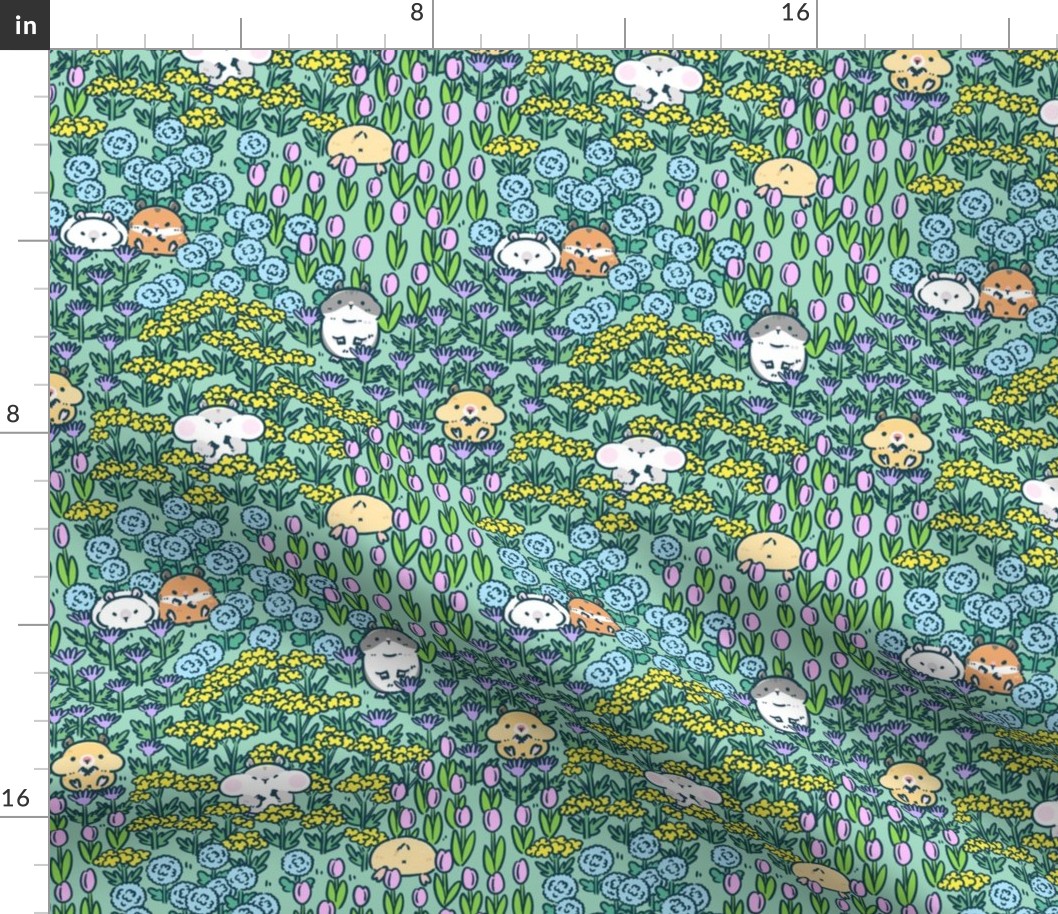 Hamster meadow in bright teal green, medium scale 