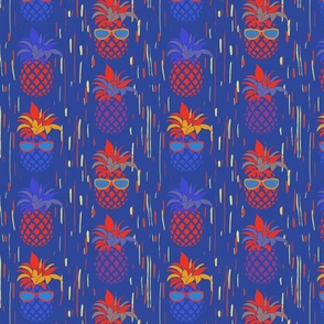 Funny Pineapples with glasses on  blaze blue background  - small scale