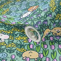 Hamster meadow in bright teal green, small scale 