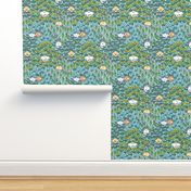 Hamster meadow in bright teal green, small scale 