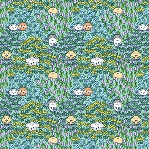 Hamster meadow in bright teal green, small scale 