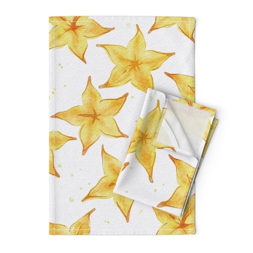 carambola star fruit large - hand-drawn tropical fruit  - yellow watercolor food wallpaper