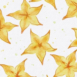 carambola star fruit large - hand-drawn tropical fruit  - yellow watercolor food wallpaper