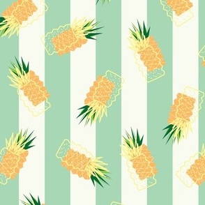 Pineapple Play Time on Striped Green and Cream