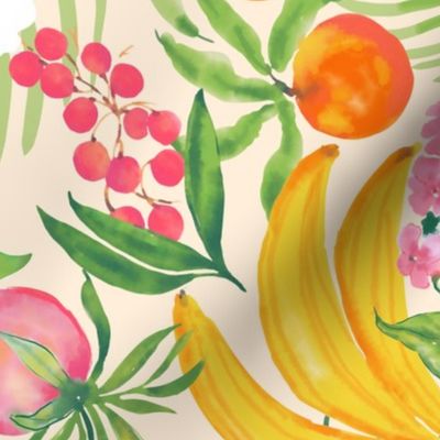 tropical fruit watercolor toss  medium scale NO AI 