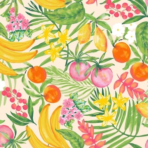 tropical fruit watercolor toss  medium scale NO AI 