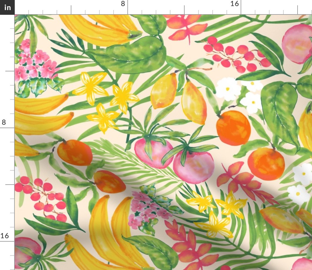 tropical fruit watercolor toss  medium scale NO AI 