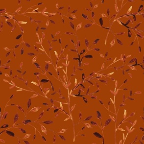 Watercolour Leaves on Rust / Orange