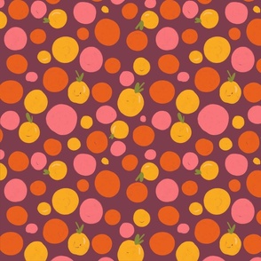 Exotic fruit dots. Lemon, orange, pink grapefruit. Small scale.