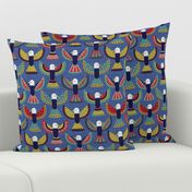 Aztec Ethnic Eagles Colorful Birds on Blue Faux Textured Ground Medium