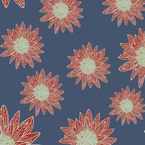 SUNFLOWERS-navy and red