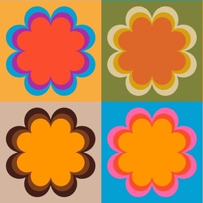 Retro flowers patchwork 60s 70s