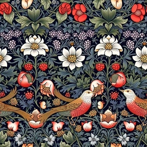 Berry Symphony - Black - William Morris Wallpaper -New 