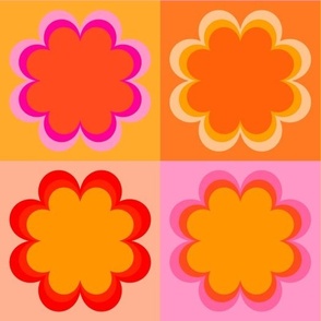 Retro floral patchwork orange pink