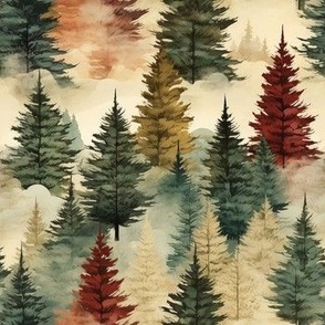 Autumn Alpine Forest Watercolor