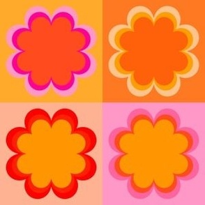 Retro floral patchwork orange pink