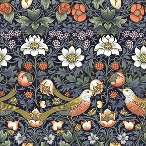 Berry Symphony - Muted on Black - William Morris Wallpaper -New 