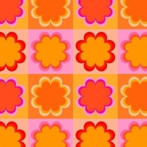 Retro floral patchwork orange pink