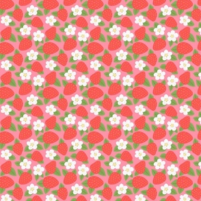 Sweet Strawberry Garden - Strawberries & Blossoms quilting fabric (small)