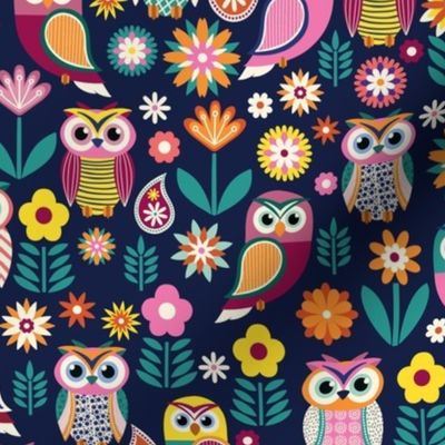 Enchanting Night Owls and Blossoms Pattern - Whimsical Wildlife Art for Home Decor and Apparel