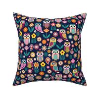 Enchanting Night Owls and Blossoms Pattern - Whimsical Wildlife Art for Home Decor and Apparel