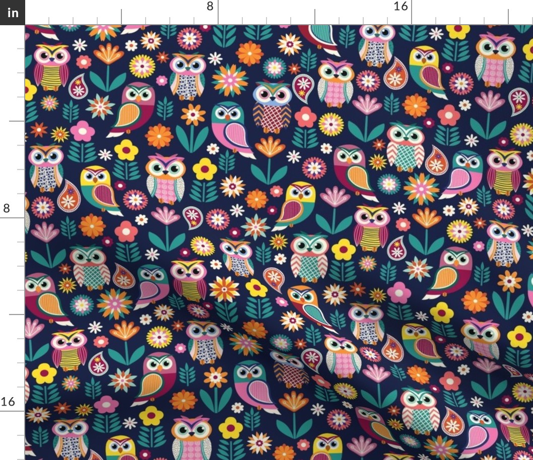 Enchanting Night Owls and Blossoms Pattern - Whimsical Wildlife Art for Home Decor and Apparel