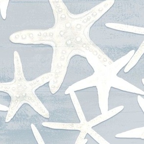 24" Starfish Toss Light Sky Blue Rustic Wood by Audrey Jeanne