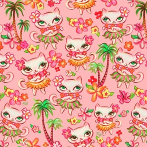 MEDIUM-Hawaii Hula Kitties Pink
