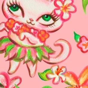 XTRA LARGE-Hawaii Hula Kitties Pink