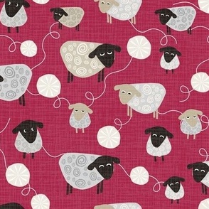 Medium Scale Fun Sheep & Wool on Red