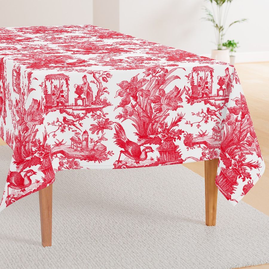 Chinoiserie Toile ~ Red on White  