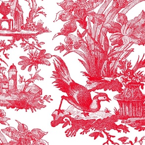 Chinoiserie Toile ~ Red on White  