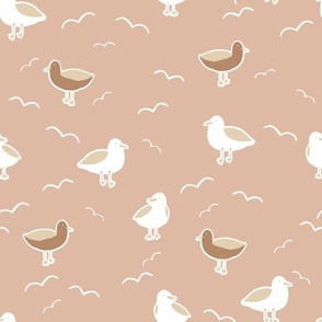 Medium coastal seagulls in neutral brown and cream, gender neutral beach for kids