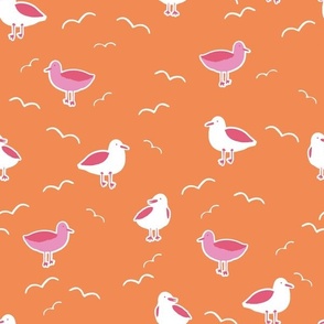 Medium coastal seagulls in pink and orange for girls swimwear and beach accessories