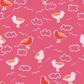 Medium coastal seagulls in pink and orange for girls swimwear and beach accessories