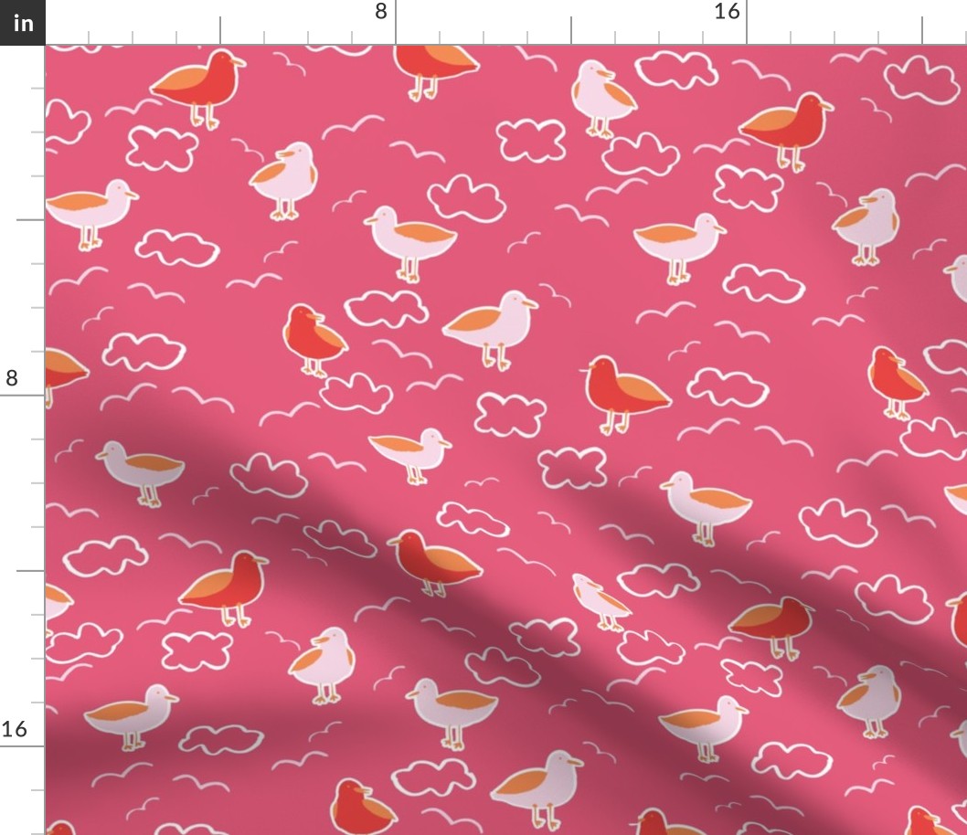 Medium coastal seagulls in pink and orange for girls swimwear and beach accessories