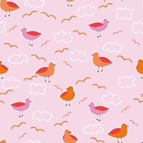 Medium coastal seagulls in pink and orange for girls swimwear and beach accessories