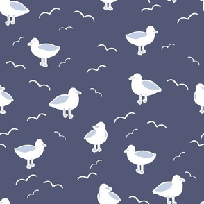 Medium coastal seagulls in navy blue and white, gender neutral beach for kids