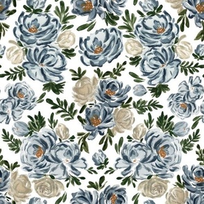 Medium - Blue Cream Watercolor Florals