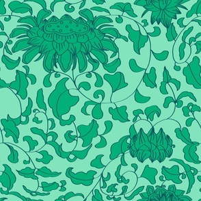 Chinoiserie Vines in Mint + Blarney Green