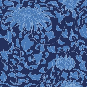 Chinoiserie Vines in Navy Blue