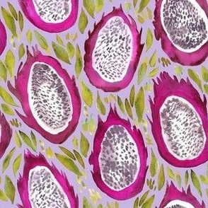 Watercolor Dragon Fruit - Small Scale - Pitaya Tropical Fruit Lilac Background