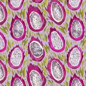 Watercolor Dragon Fruit - Ditsy Scale - Pitaya Tropical Fruit Lilac Background