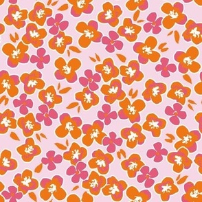 Medium hydrangea flower in bright pink and orange, coastal, summer girls swimwear, colourful, tangerine