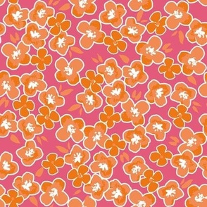 medium hydrangea flower in bright pink and orange, coastal, summer girls swimwear, colourful, tangerine