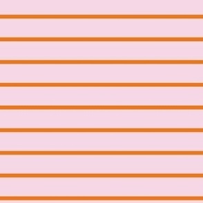 Small pink and orange summer coastal stripe, horizontal  tangerine stripe on light pink for swimwear